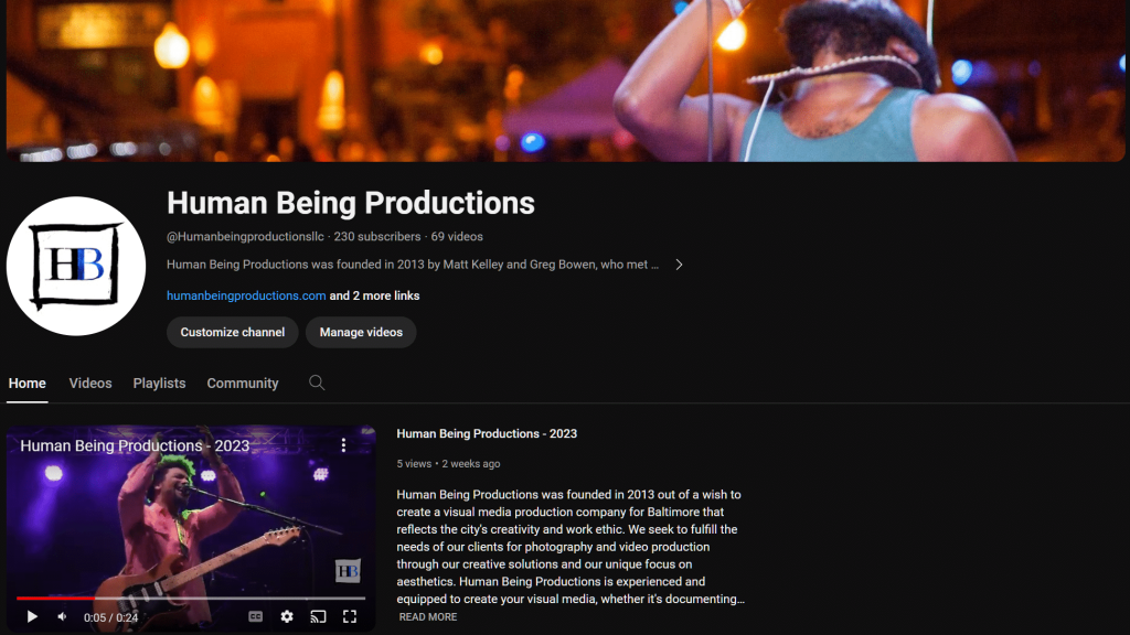 Human Being Productions Youtube Page